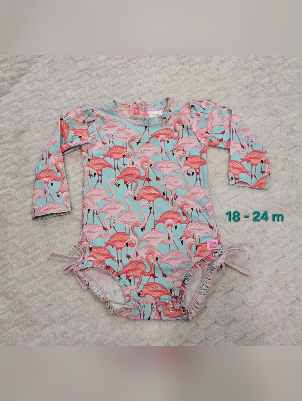 Kids Long-Sleeve Flamingo Rashguard Swimsuit - Pink Aqua